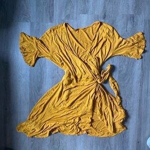 Elegant Mustard Wrap Dress